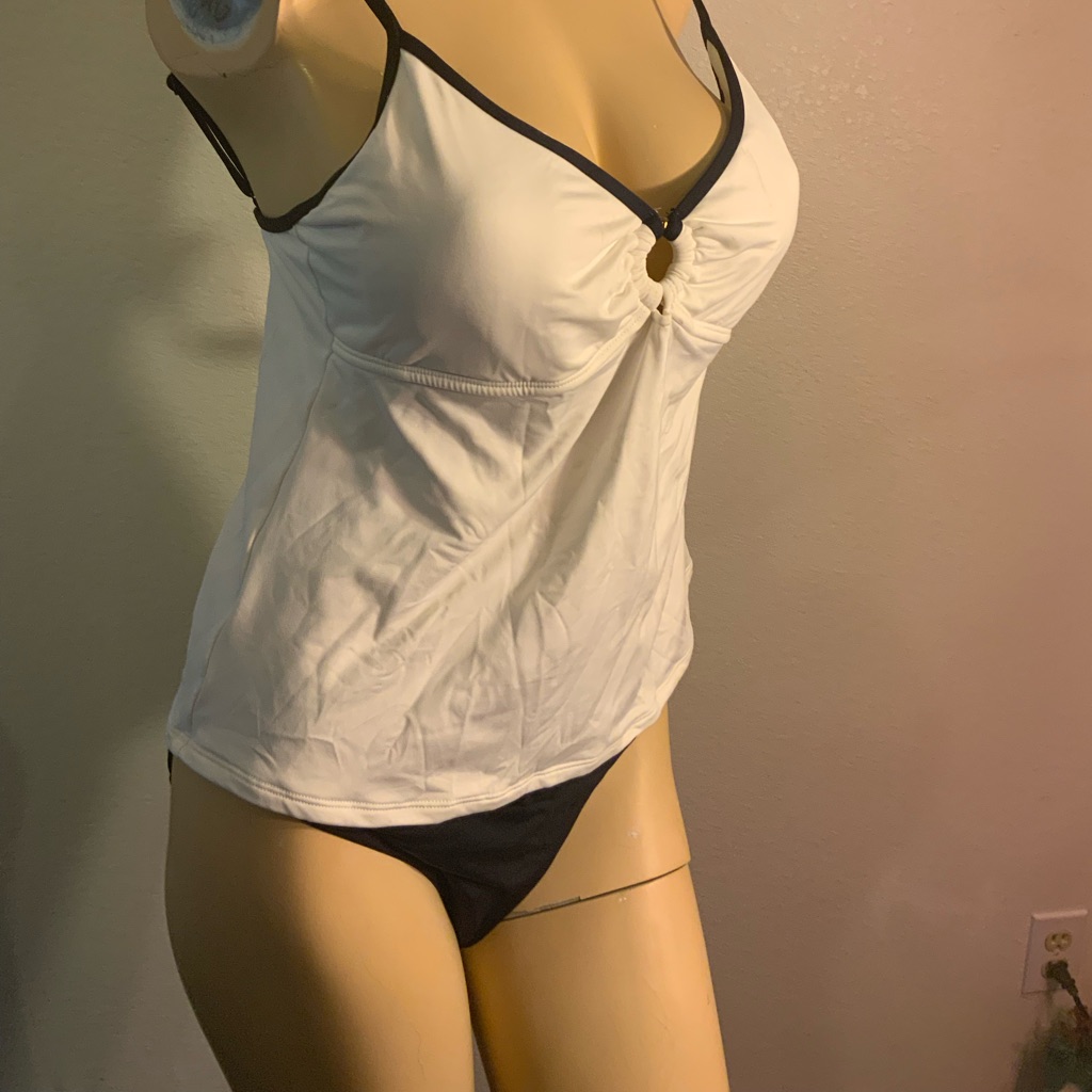 Anne Cole Women’s Swimsuit Tankini Set White Black Adjustable Straps Nwt Sz 16